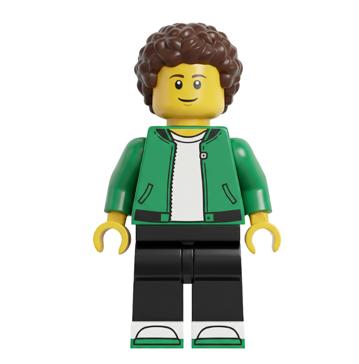 Personaje RevoLego saludando, listo para conversar contigo